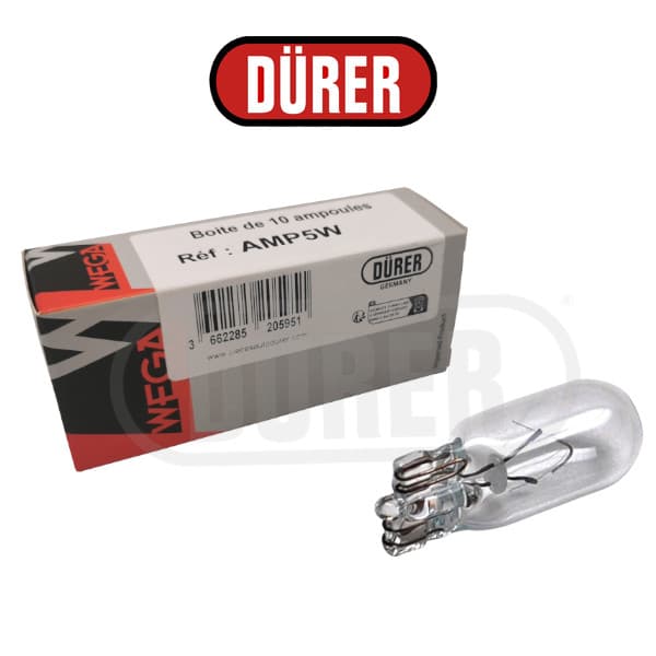 BOITE DE 10 AMPOULES AMP5W 12V 5W W2,1 X 9,5D T10 W/B W5W - réf. AMP5W