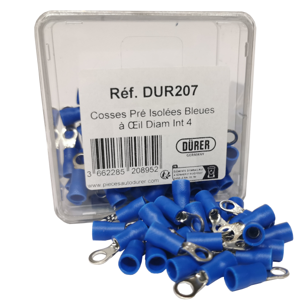 COSSES PRÉ ISOLÉES BLEUES À IL DIAM INT 4 BOITE 100 P. - réf. DUR207